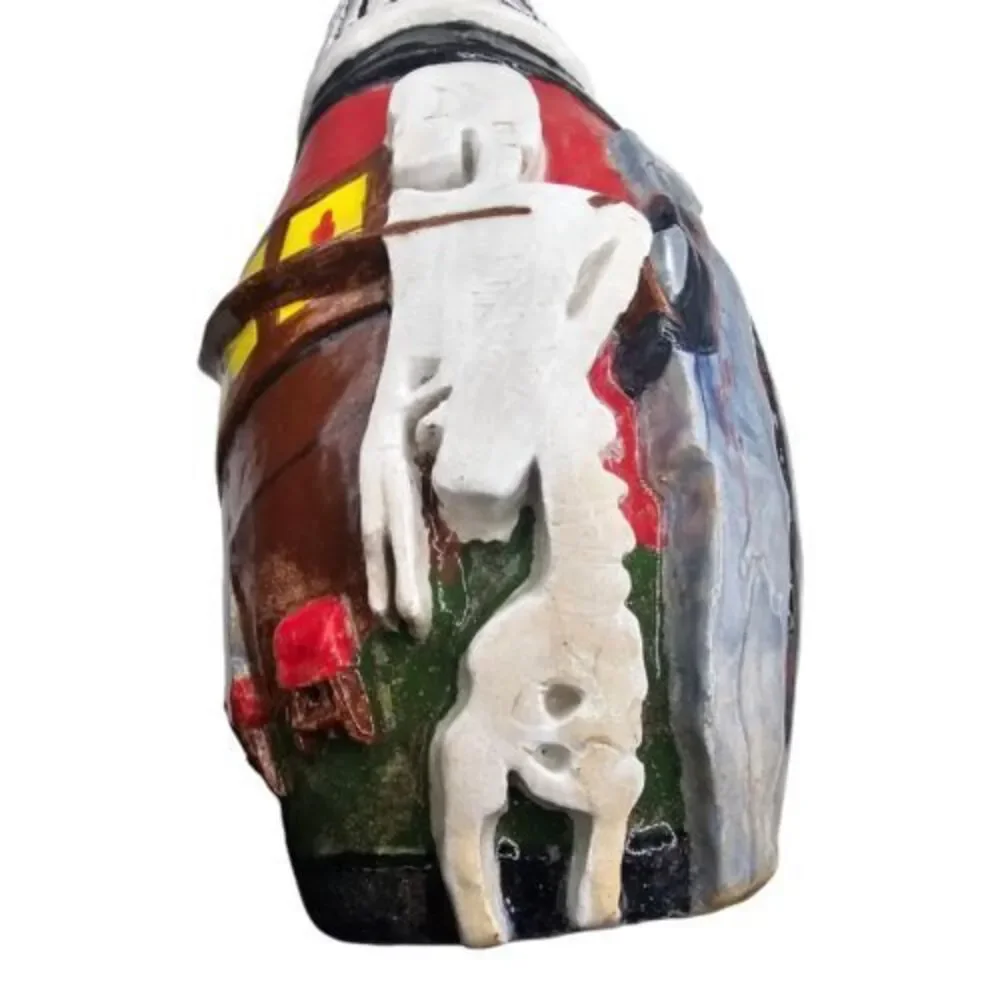 Red & Black Tarot Skeleton Spooky‎ Witch Warlock Handmade Heavy Pottery Vase